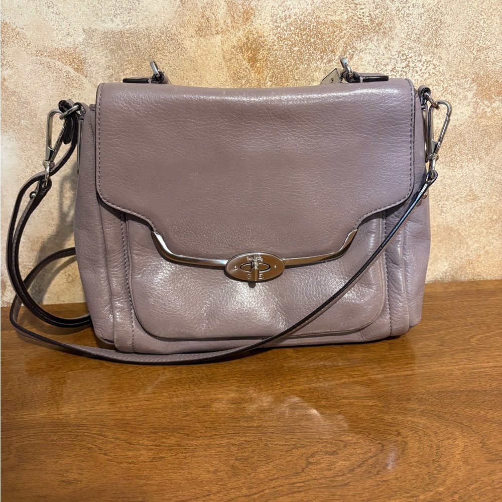 Coach Taupe Leather Crossbody Bag Madison Sadie Flap Satchel